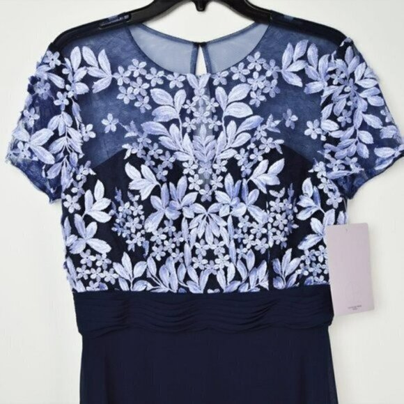 NWT JS COLLECTIONS Floral Embroidered Lace Illusion Neck Gown Maxi Dress - Picture 6 of 9